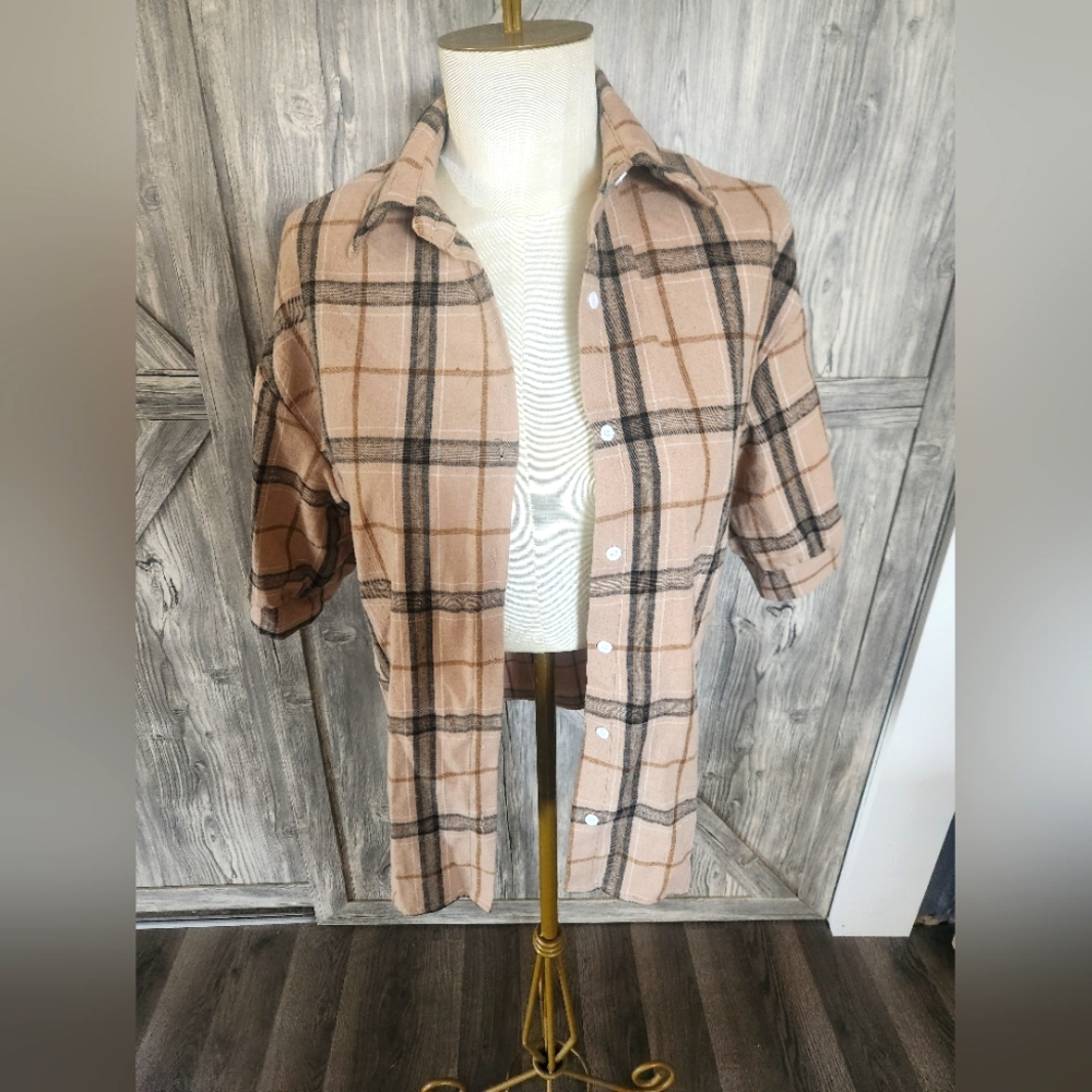 Shein Plaid Tan Women's Shirt